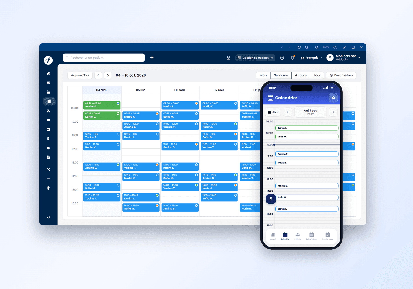 Yadoct calendar on the desktop app and the doctor app