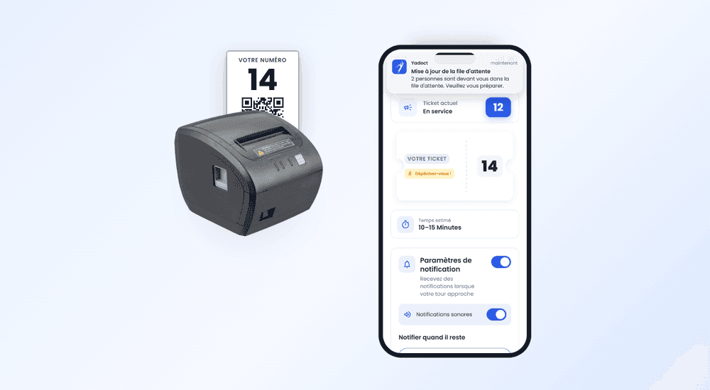 Printed ticket and the patient app: the same queue